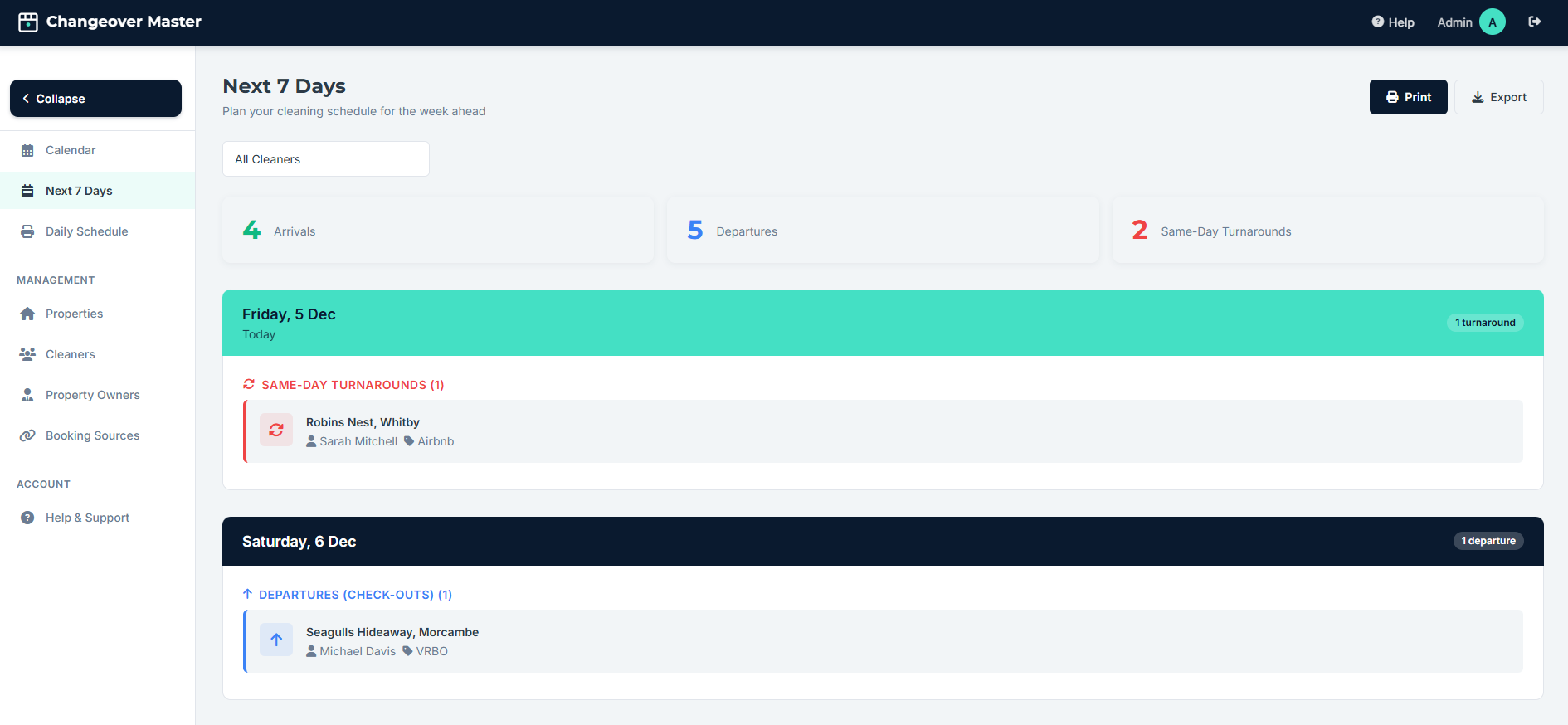 Next 7 Days Schedule